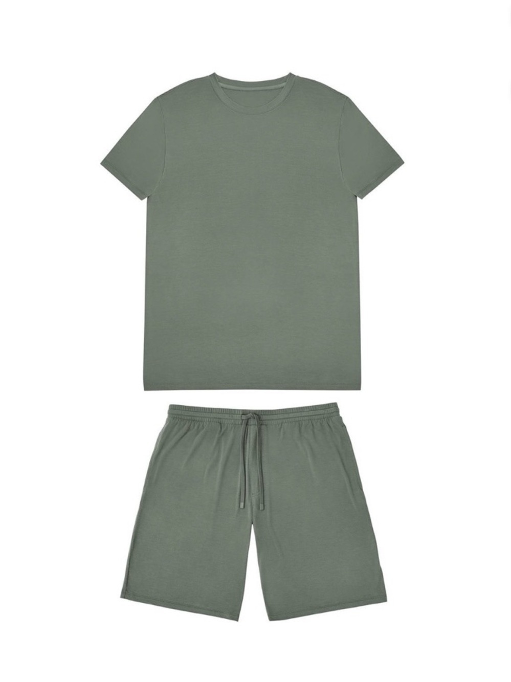 Men's Short Sleeve Undershirt & Shorts Pajama Set in Olive Green - Picture 6 of 10